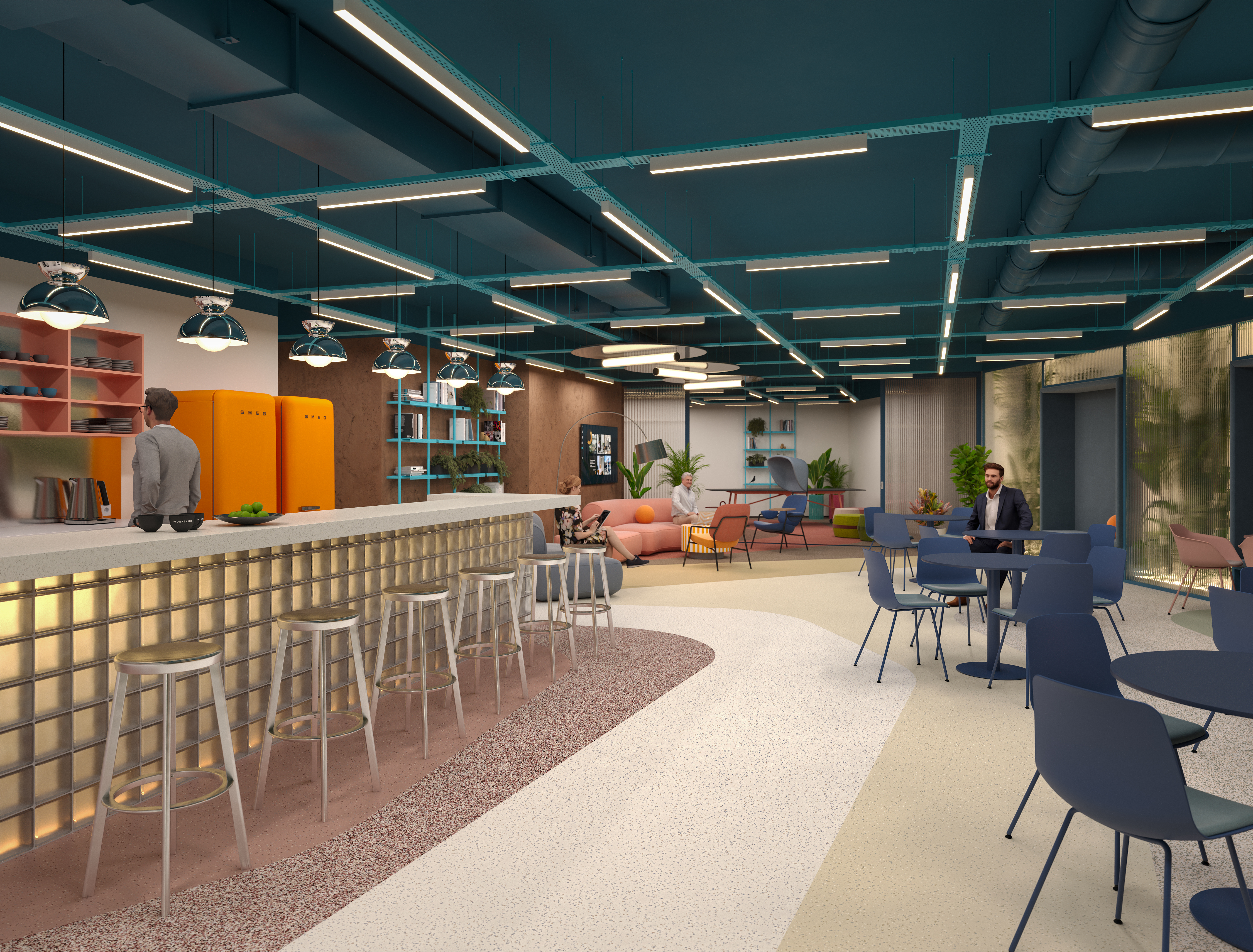 A shared kitchen at Workland Vektor – 3D visual.
